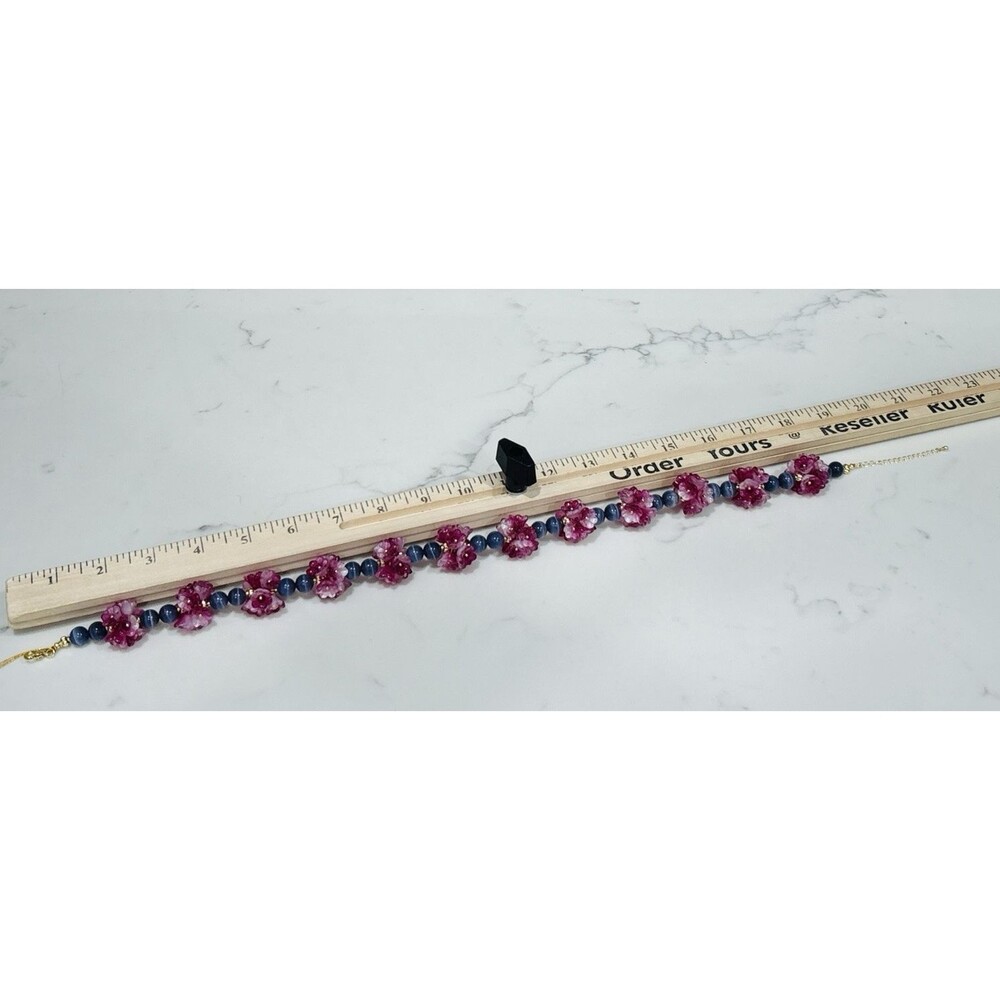 Eyecandy LA Necklace Statement Floral Beaded Purple Flower Cluster Gold Tone NEW - Picture 4 of 10